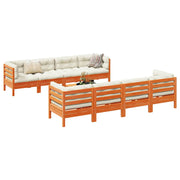 Loungeset 9-delig massief grenenhout wasbruin