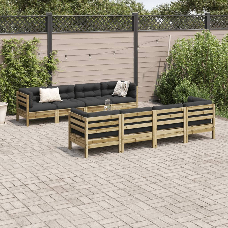 9-delige Loungeset met kussens geïmpregneerd grenenhout