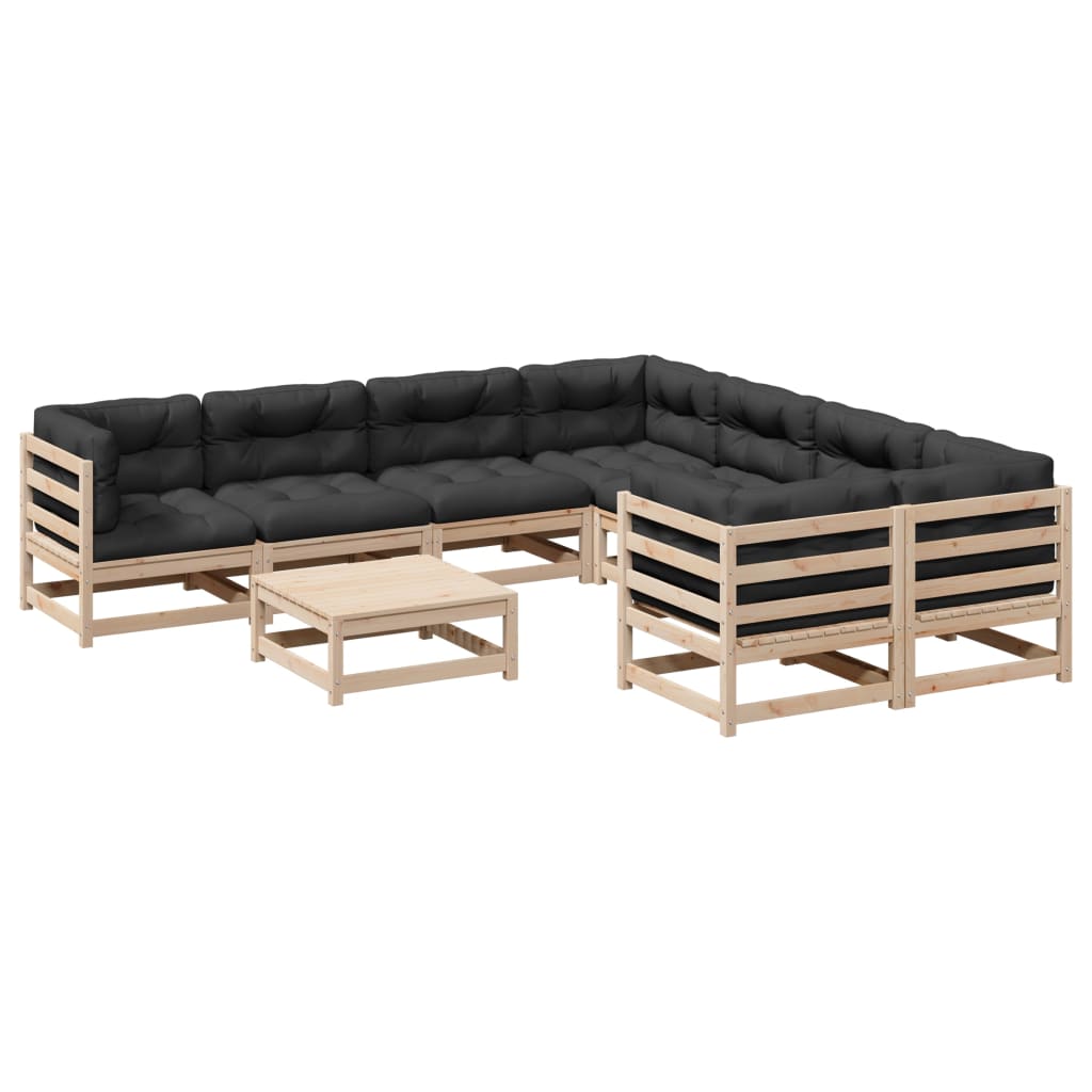 9-delige Loungeset met kussens massief grenenhout