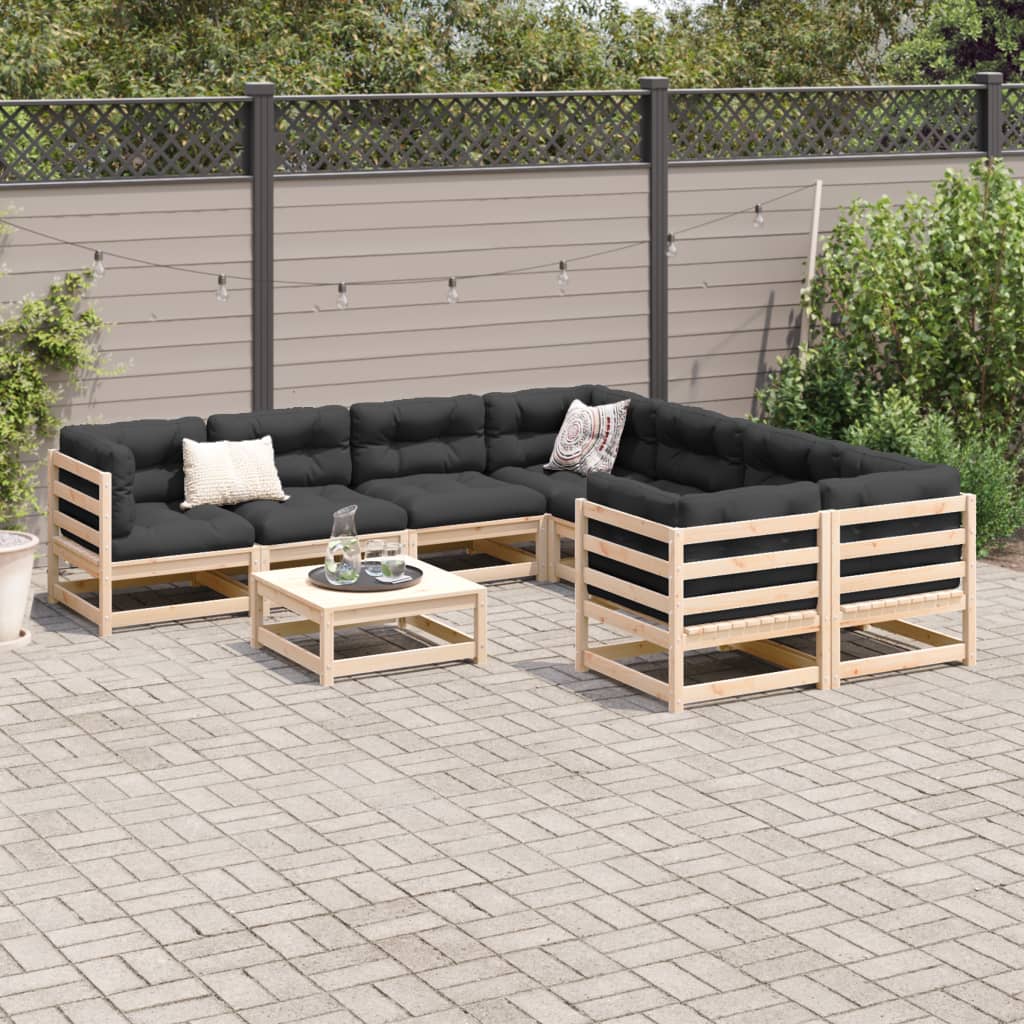 9-delige Loungeset met kussens massief grenenhout