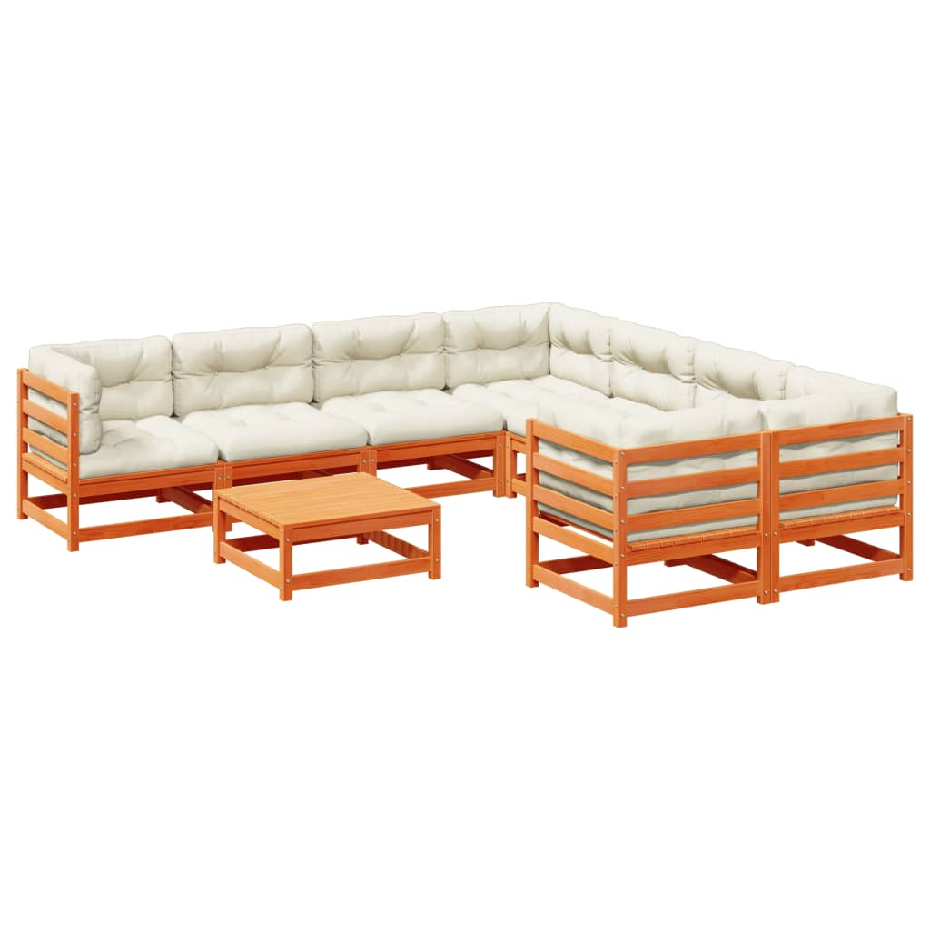 9-delige Loungeset met kussens massief grenenhout wasbruin
