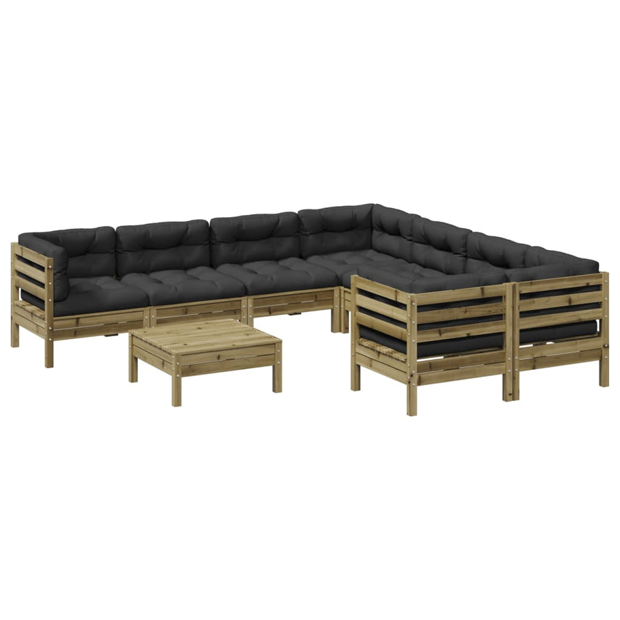 9-delige Loungeset met kussens geïmpregneerd grenenhout