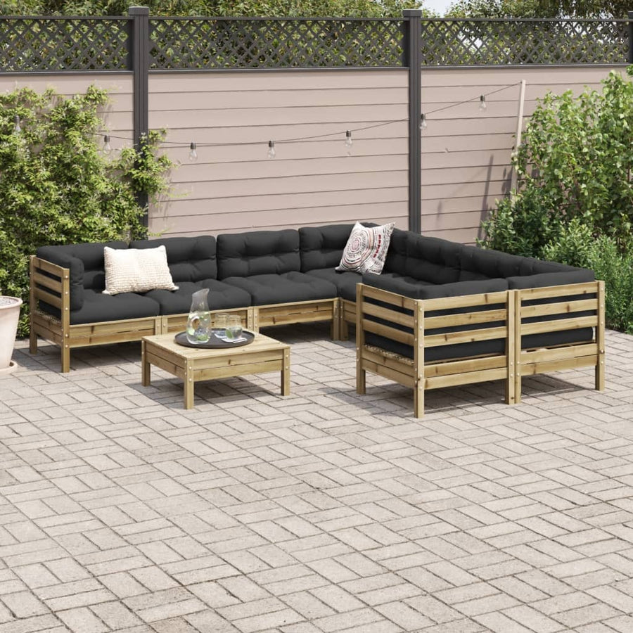 9-delige Loungeset met kussens geïmpregneerd grenenhout