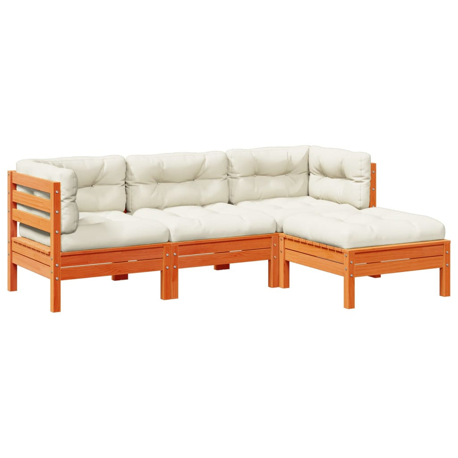 4-delige Loungeset met kussens massief grenenhout wasbruin