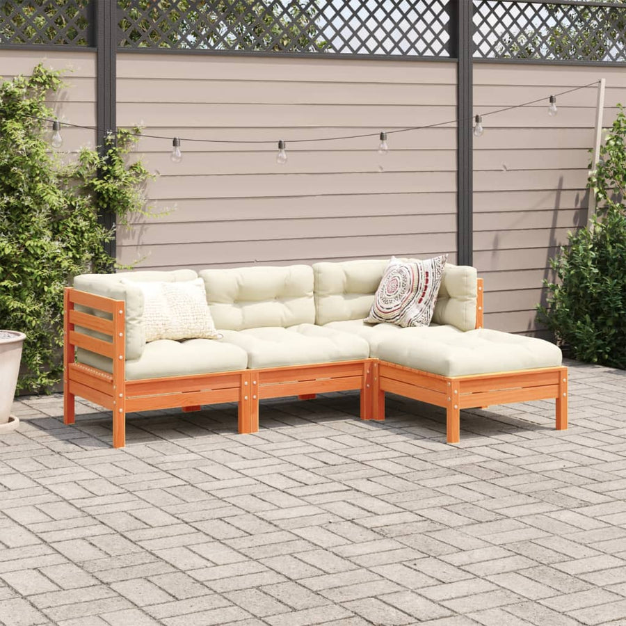 4-delige Loungeset met kussens massief grenenhout wasbruin