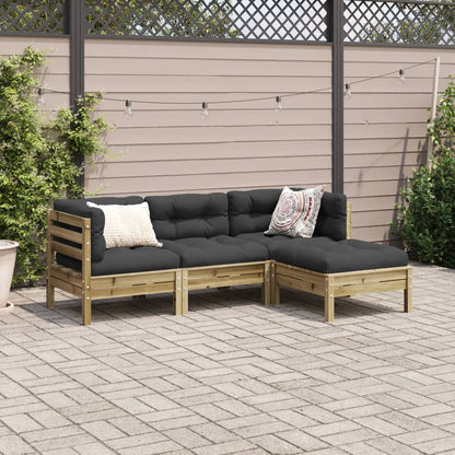 4-delige Loungeset met kussens geïmpregneerd grenenhout