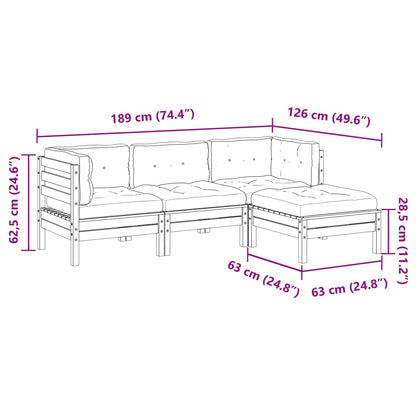 4-delige Loungeset met kussens geïmpregneerd grenenhout