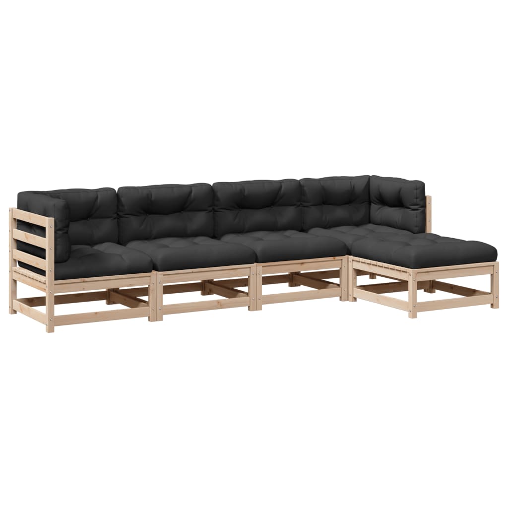 5-delige Loungeset met kussens massief grenenhout