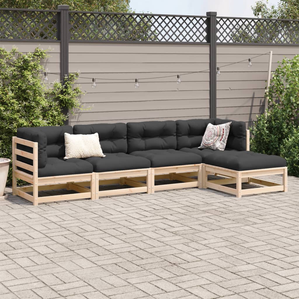 5-delige Loungeset met kussens massief grenenhout