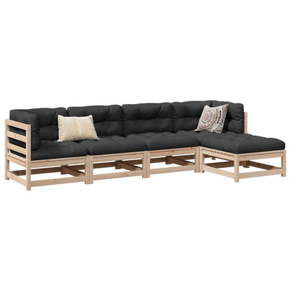 5-delige Loungeset met kussens massief grenenhout