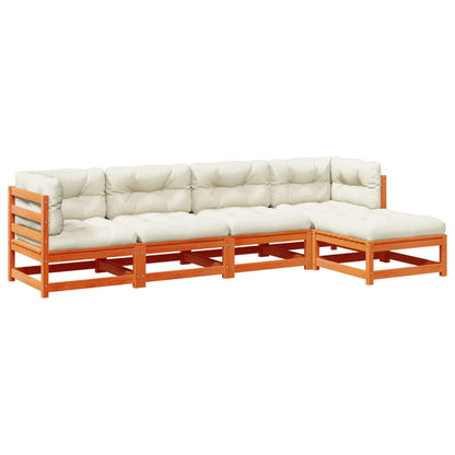 5-delige Loungeset met kussens massief grenenhout wasbruin