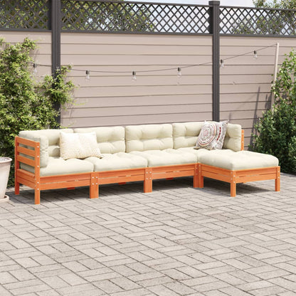 5-delige Loungeset met kussens massief grenenhout wasbruin