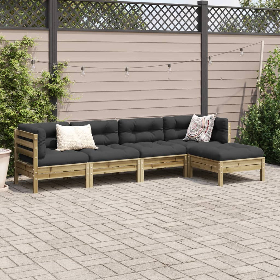 5-delige Loungeset met kussens geïmpregneerd grenenhout