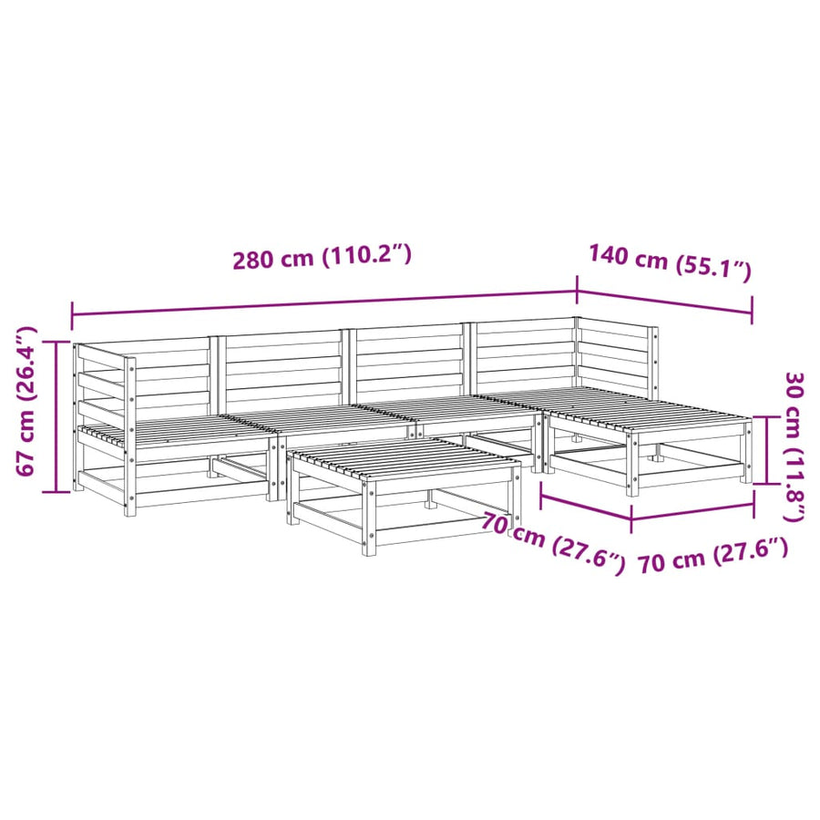 6-delige Loungeset geïmpregneerd grenenhout