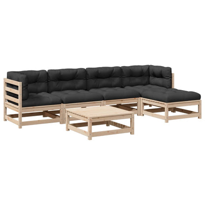 6-delige Loungeset met kussens massief grenenhout