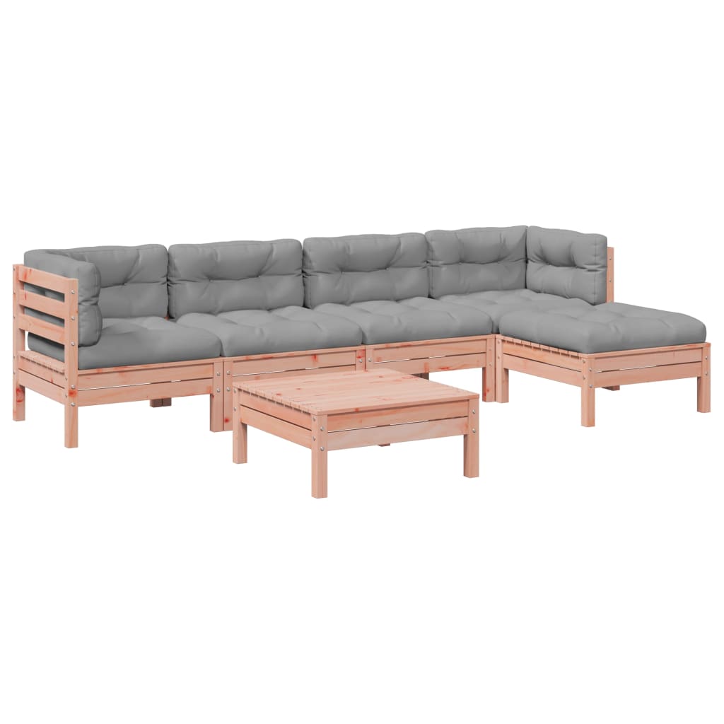 6-delige Loungeset met kussens massief douglas vurenhout