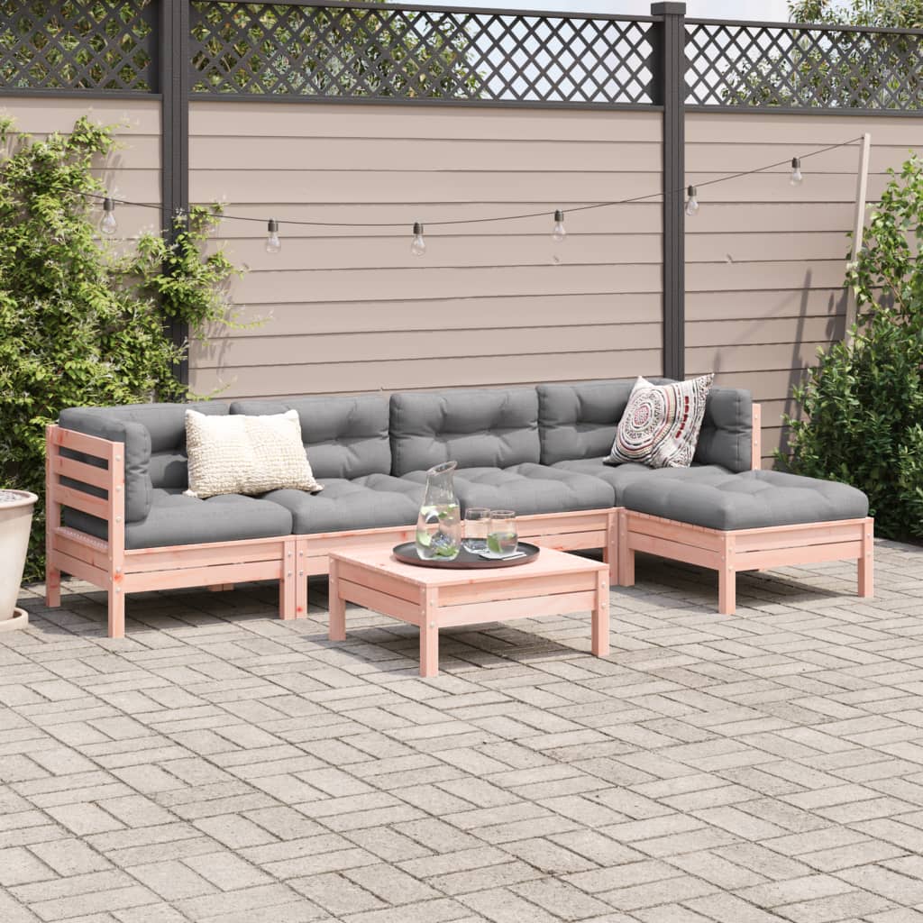 6-delige Loungeset met kussens massief douglas vurenhout