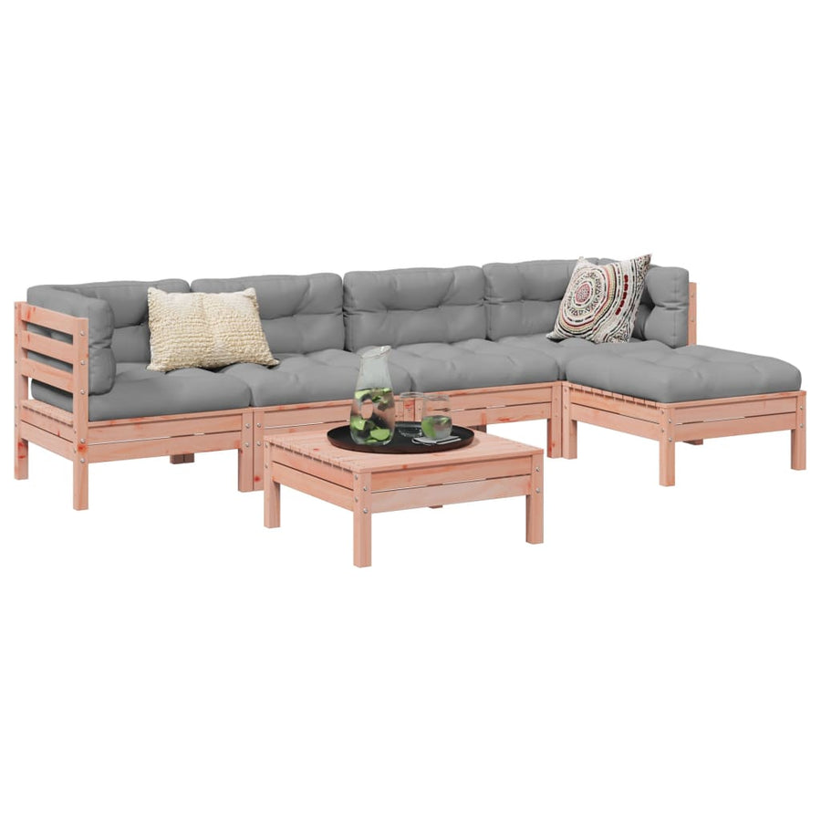 6-delige Loungeset met kussens massief douglas vurenhout