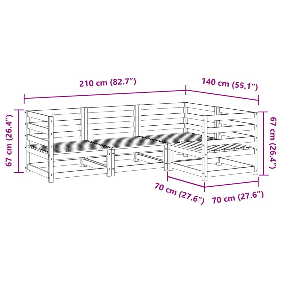 4-delige Loungeset geïmpregneerd grenenhout