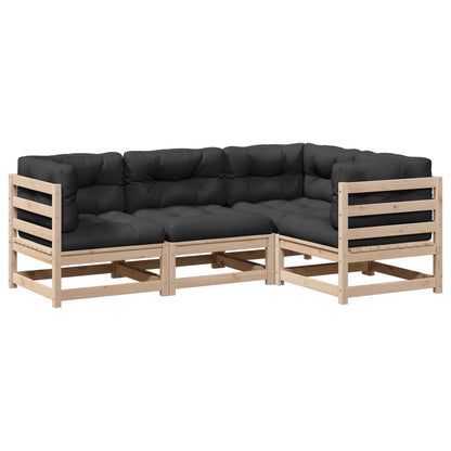 4-delige Loungeset met kussens massief grenenhout