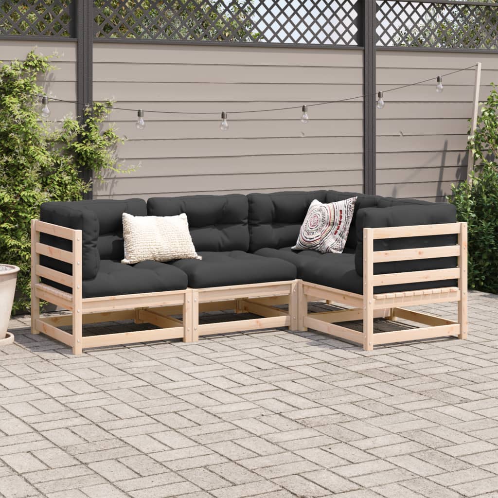 4-delige Loungeset met kussens massief grenenhout
