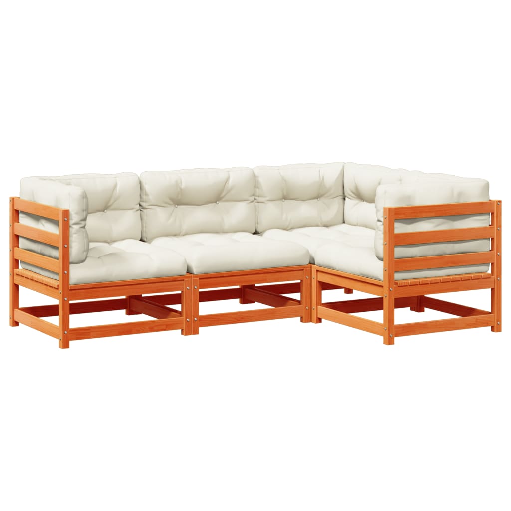 4-delige Loungeset met kussens massief grenenhout wasbruin