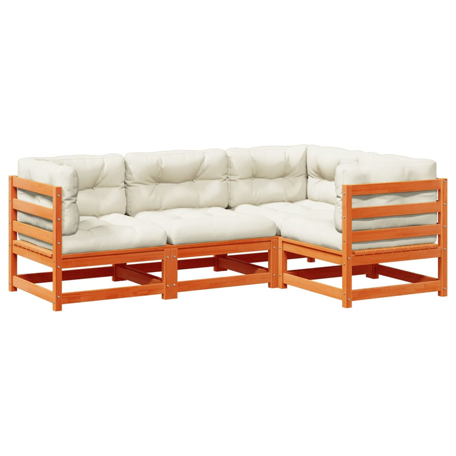 4-delige Loungeset met kussens massief grenenhout wasbruin