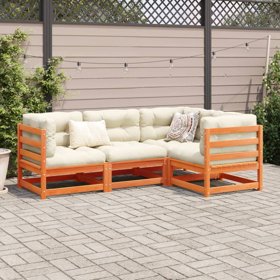 4-delige Loungeset met kussens massief grenenhout wasbruin