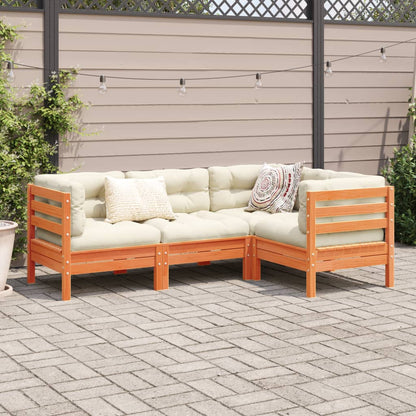 4-delige Loungeset met kussens massief grenenhout wasbruin
