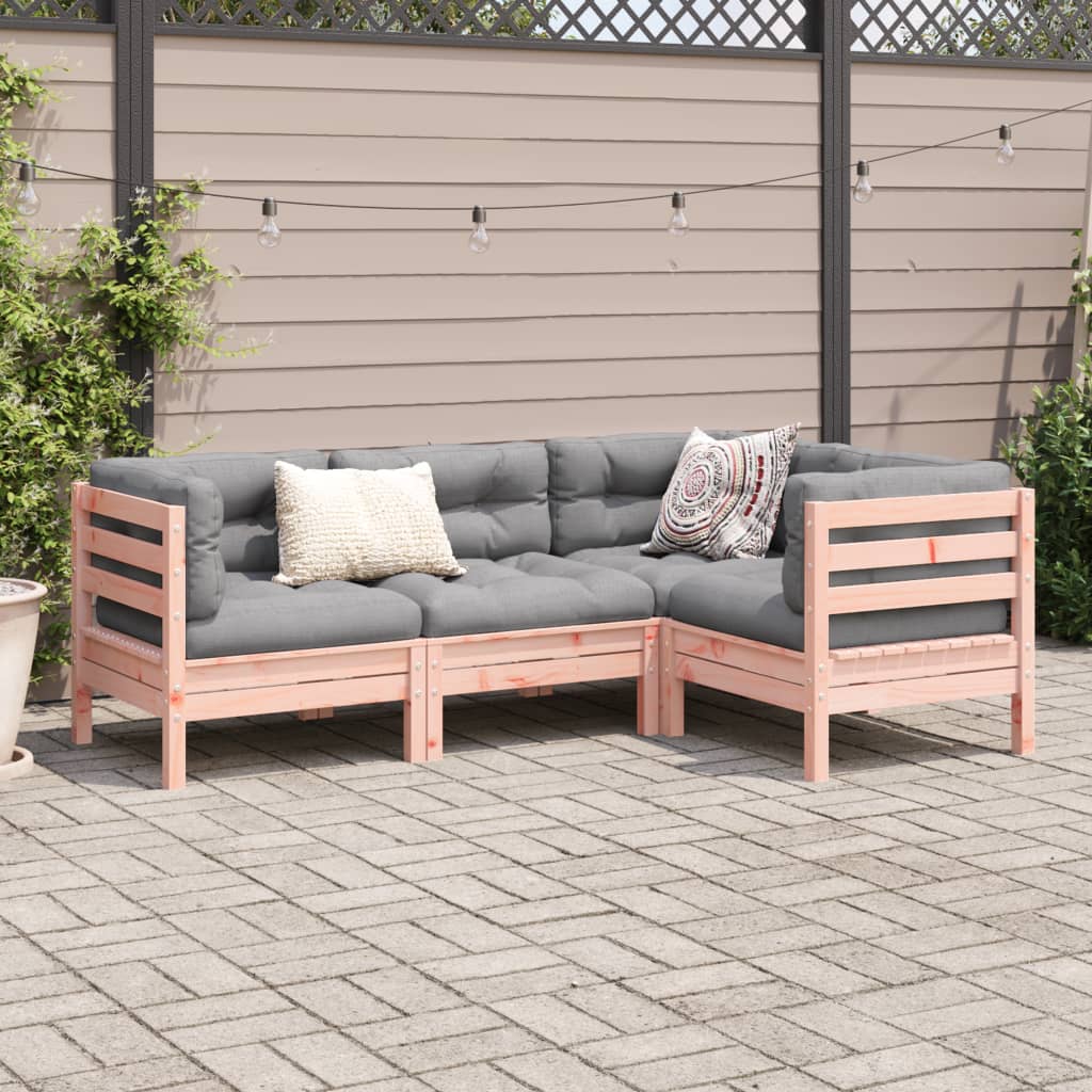 4-delige Loungeset met kussens massief douglas vurenhout