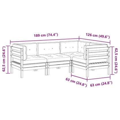 4-delige Loungeset met kussens massief douglas vurenhout