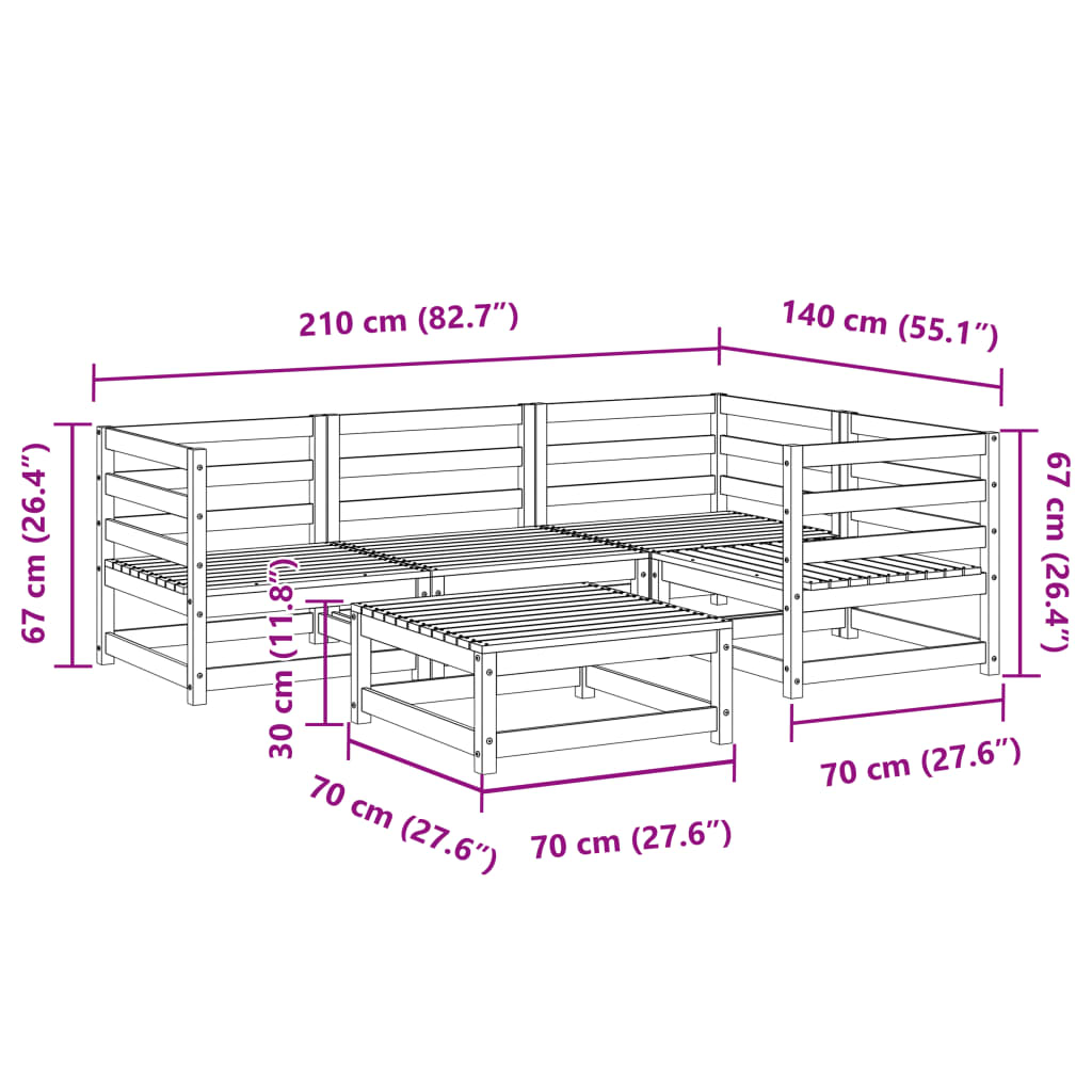 5-delige Loungeset massief grenenhout