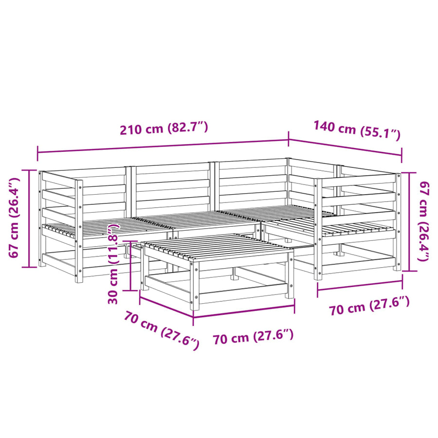5-delige Loungeset massief grenenhout