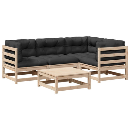5-delige Loungeset met kussens massief grenenhout