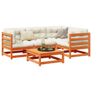 Loungeset 5-delig massief grenenhout wasbruin