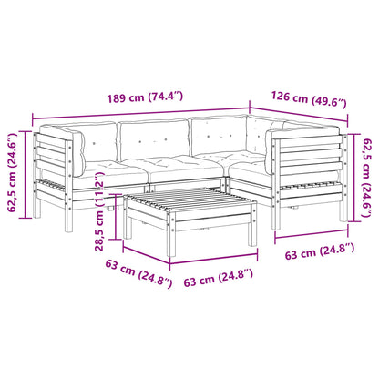 5-delige Loungeset met kussens massief douglas vurenhout