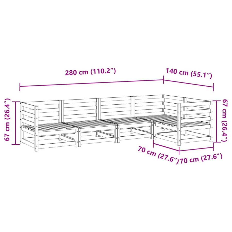 5-delige Loungeset geïmpregneerd grenenhout