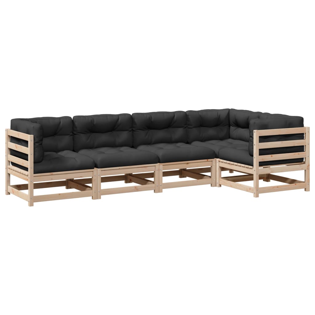 5-delige Loungeset met kussens massief grenenhout