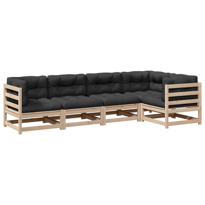 5-delige Loungeset met kussens massief grenenhout