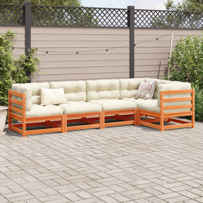5-delige Loungeset met kussens massief grenenhout wasbruin