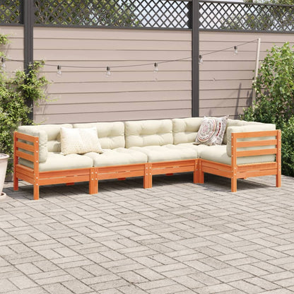 5-delige Loungeset met kussens massief grenenhout wasbruin