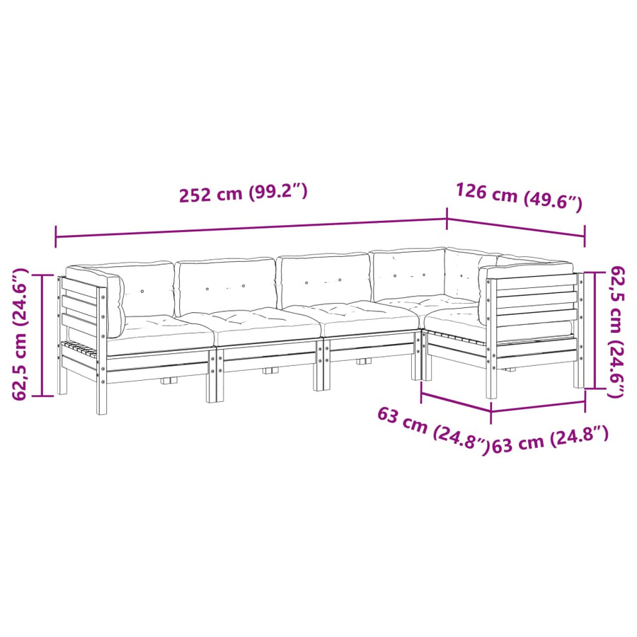 5-delige Loungeset met kussens geïmpregneerd grenenhout