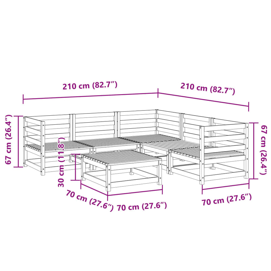 6-delige Loungeset massief grenenhout