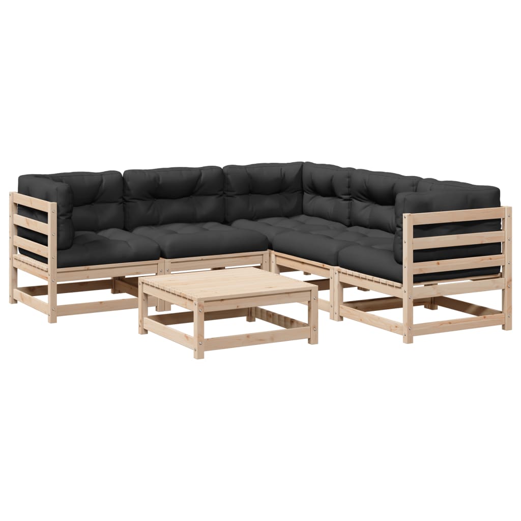6-delige Loungeset met kussens massief grenenhout
