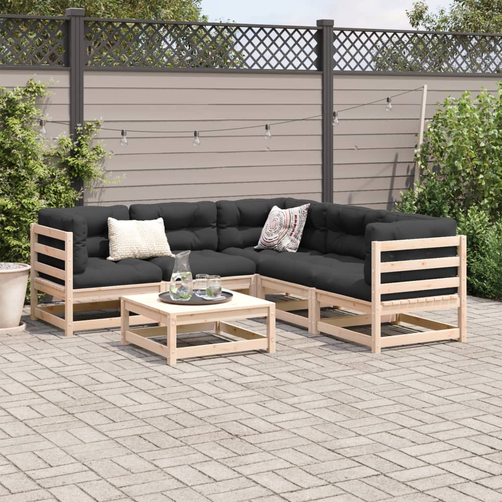 6-delige Loungeset met kussens massief grenenhout