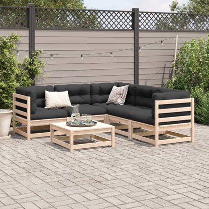 6-delige Loungeset met kussens massief grenenhout