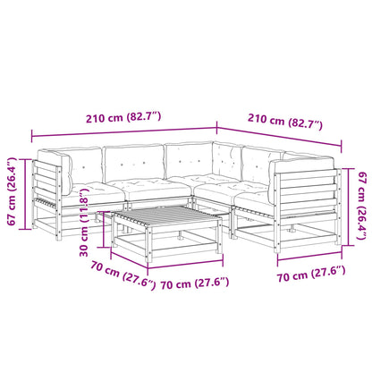 6-delige Loungeset met kussens massief grenenhout