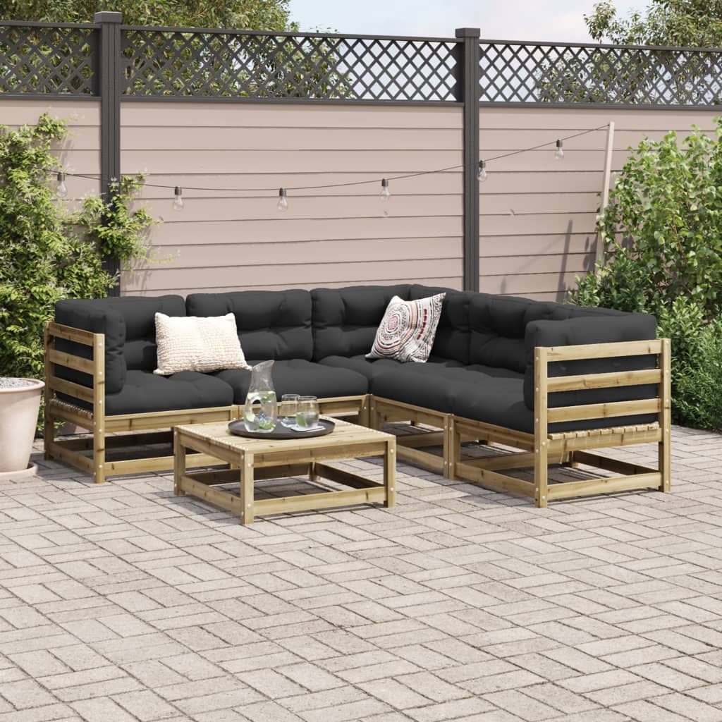 6-delige Loungeset met kussens geïmpregneerd grenenhout
