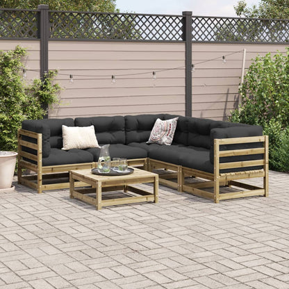 6-delige Loungeset met kussens geïmpregneerd grenenhout