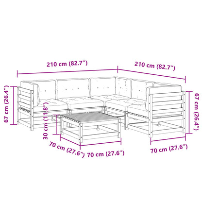 6-delige Loungeset met kussens geïmpregneerd grenenhout